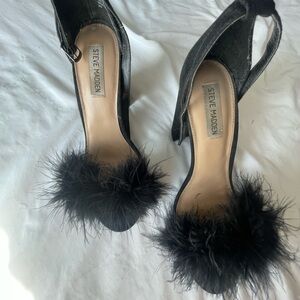 Steve Madden Black Feather Slingback Heels